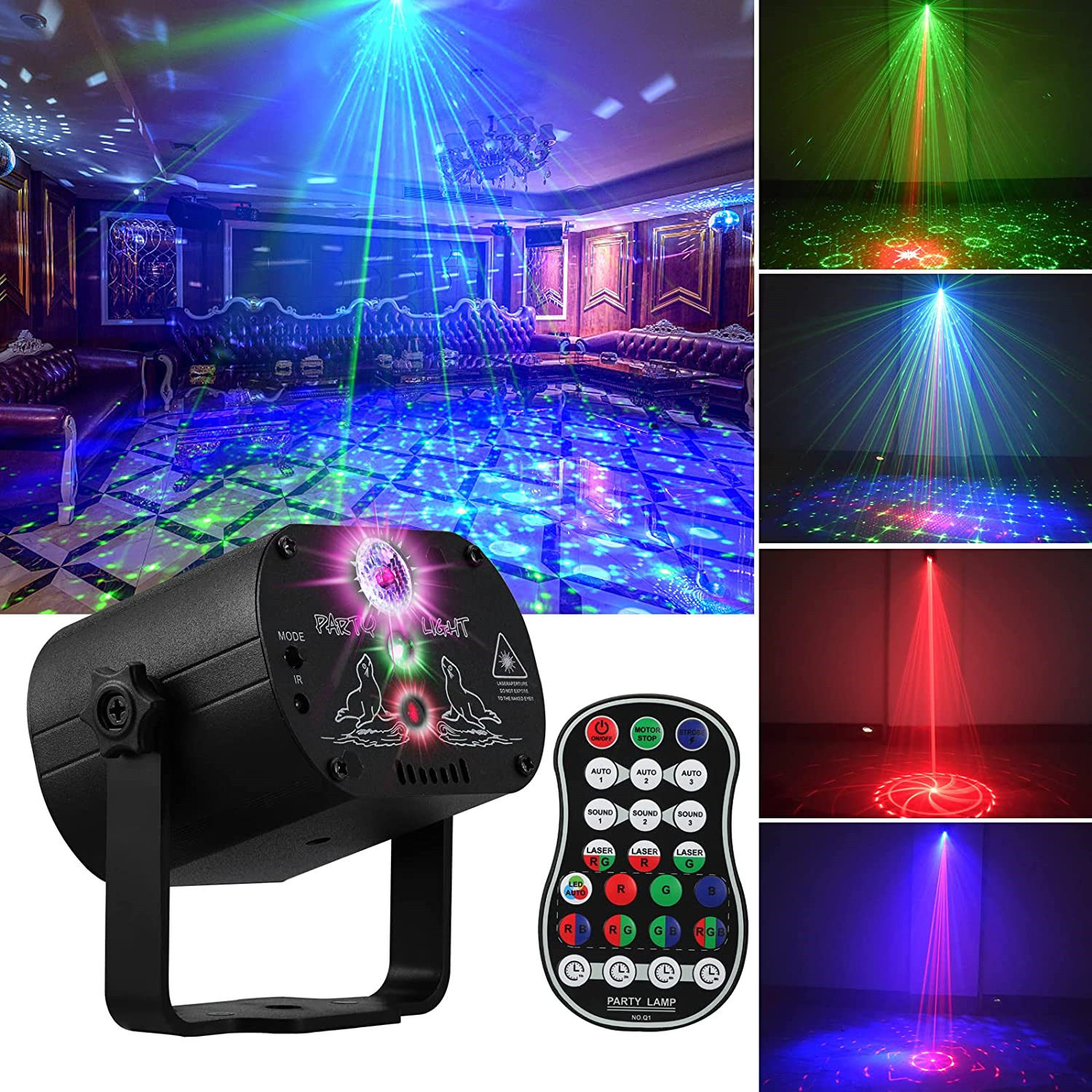 Angelila Party DJ Lights with Remote Control, Portable Disco Ball Stage Light, Sound Activated USB Powered Bright RGB Led Projector Strobe Lamp for Room Home Decor Birthday Gift Bar Rave Karaoke Xmas Show